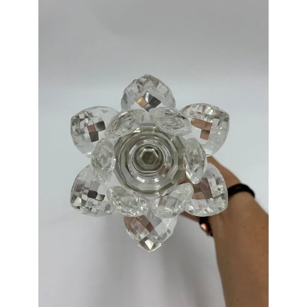 Vtg Godinger Silver Plate Candlestick Holder Lotus Water‎ Lily Crystal MCM Core